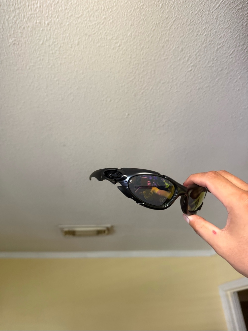 Oakley Wrap Sunglasses in Black with Yellow-Green Lensess